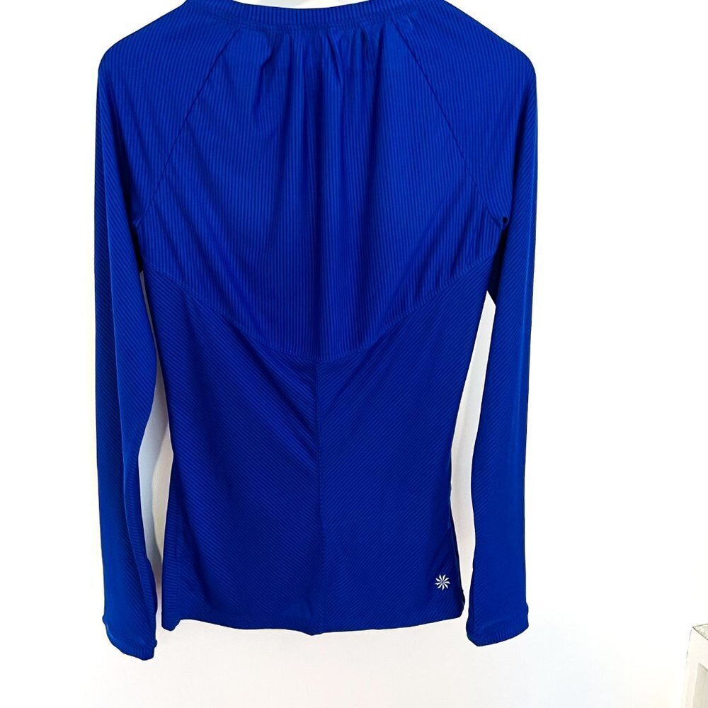 Athleta long sleeve bright blue striped reflective gathered bust line Small - Picture 3 of 10